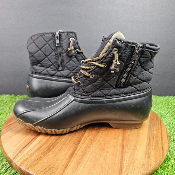 Sperry Duck Boots Womens 9 M Saltwater Quilted Black Waterproof Lace Up STS94063 - Picture 7 of 11